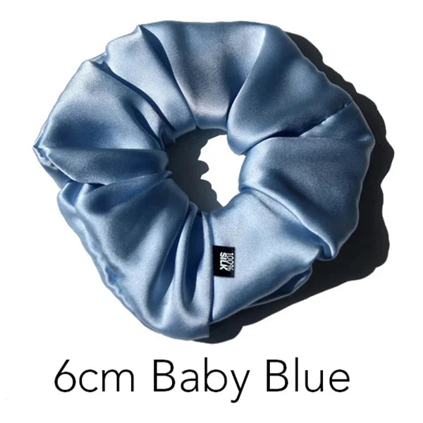 Mulberry Silk Oversized Scrunchie Hair Tie 6cm Elastic Ponytail Holder, Baby Blue