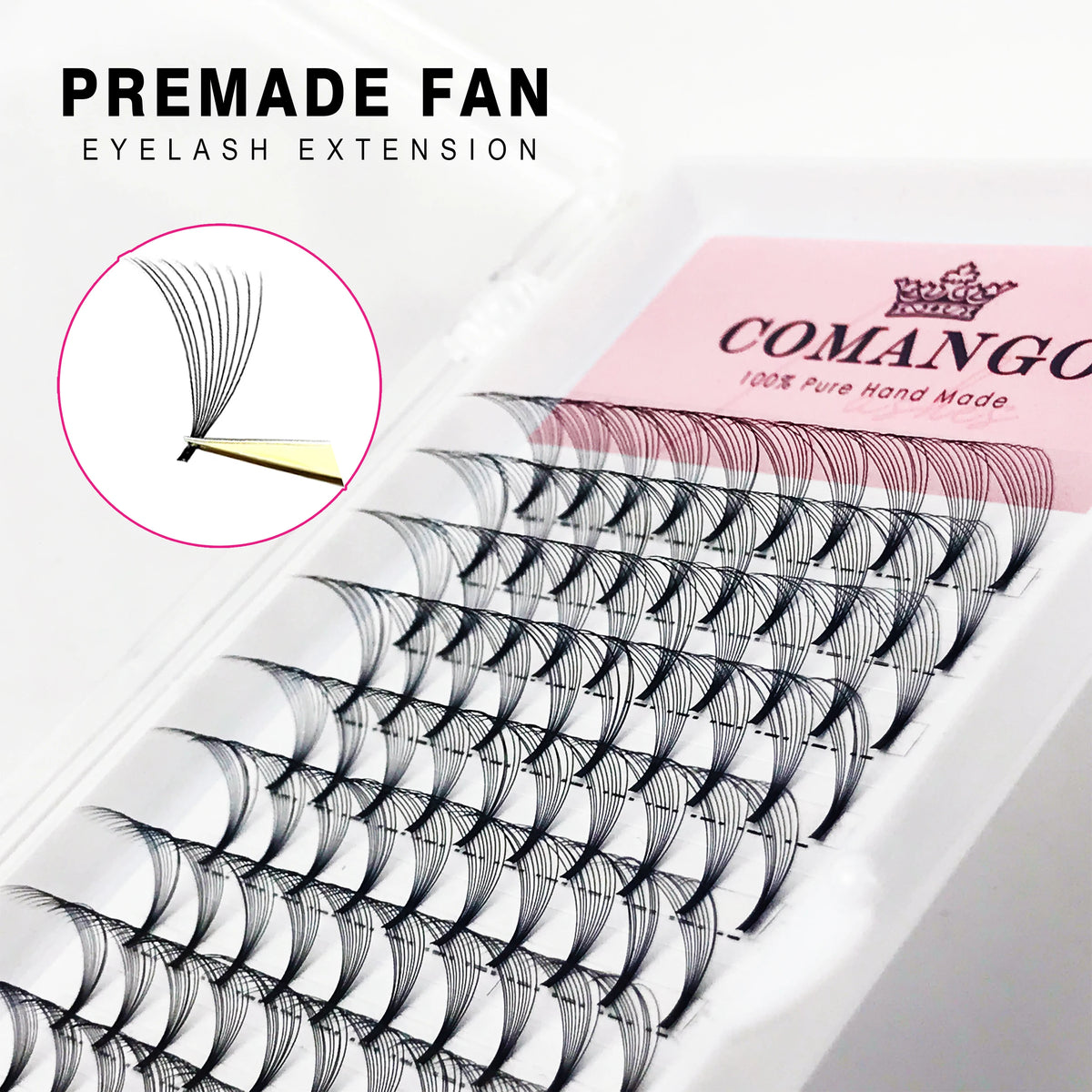 5pcs/Lot CoMango Short Stem Premade Fans Russian Volume Lashes Tray Premium Eyelash Extensions Supplies for Eye Beauty Makeup