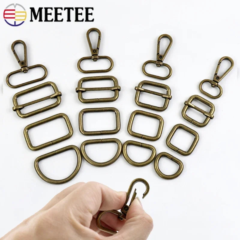 5/10Pcs 20-38mm Bronze Metal Buckles O D Ring Buckle Swivel Lobster Clasp Backpack Carabiner Clips Webbing Strap Adjuster Slider