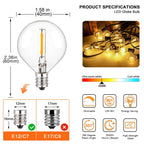 25PCS Vintage G40 LED Light Bulbs 1W E12 220V Warm White 2200K Clear Glass Equal 7W Incandescent String Light Replacement Bulb