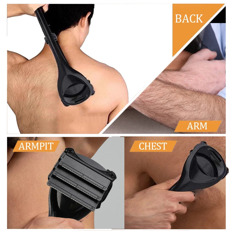 Men's painless back shaver three blade hair removal device back long handle portable foldable shaver body care