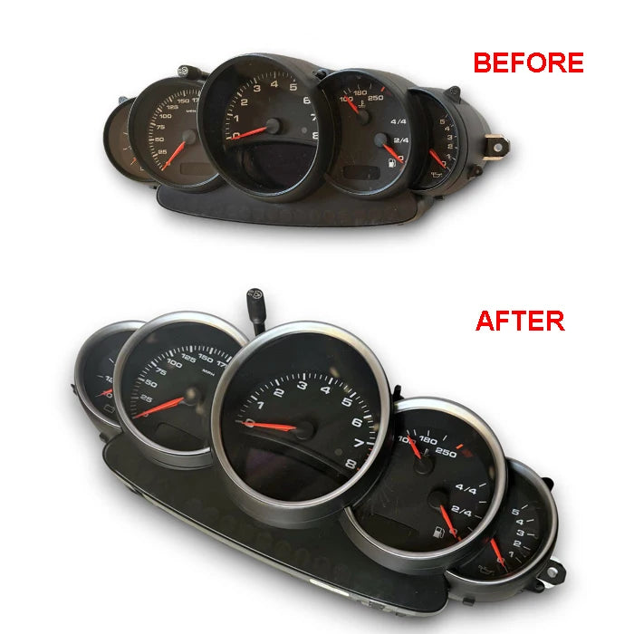 1 Set Matt Chrome Dashboard Dial Gauge Rings Bezel Trim for Porsche 911 996 S Turbo Targa