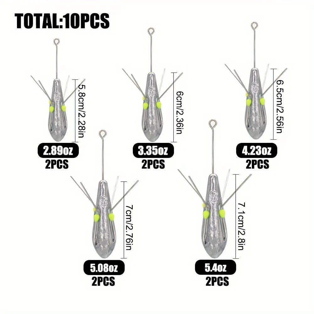 Satellite surf sinker fishing weights 10pcs saltwater sand spider long tail, 80-150g