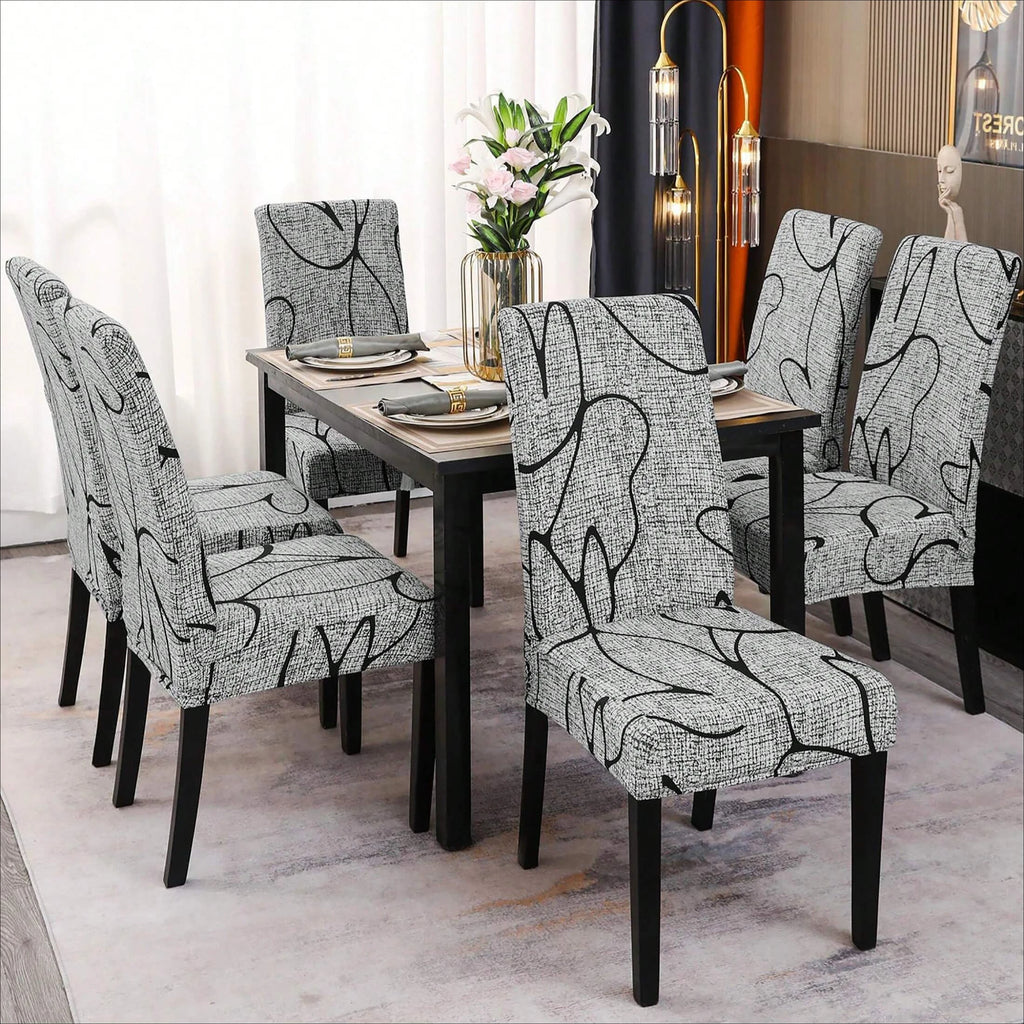 Printed Stretch Dining Chair Covers High Back Universal Slipcover, Color1 4pcs or 6pcs