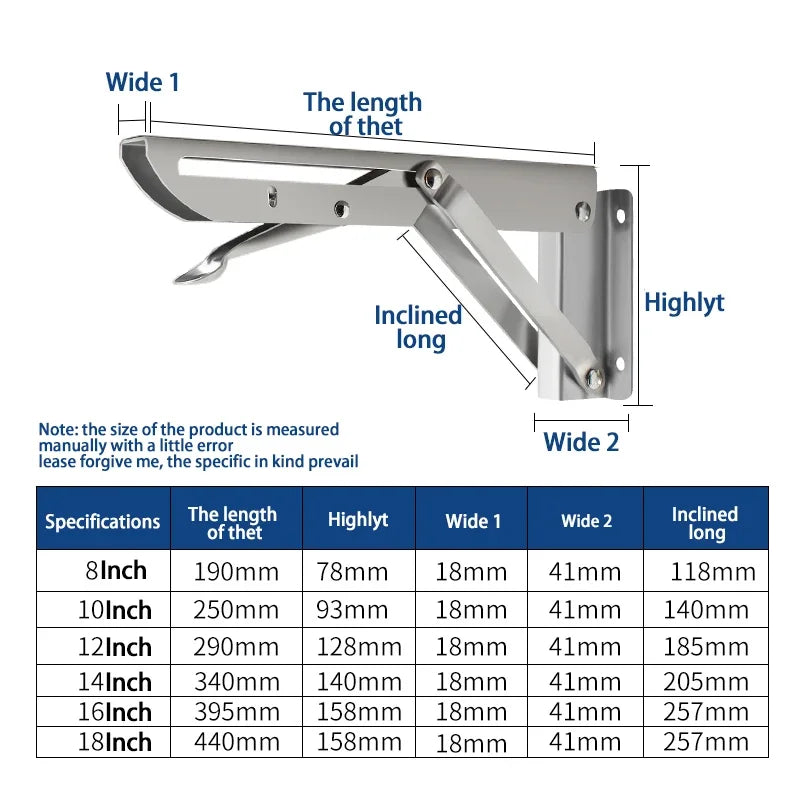 2pcs 8-20inch Stainless Steel Folding Angle Bracket Triangle Shelf Heavy Support Adjustable Wall Mounted Bench SilverWhite Black