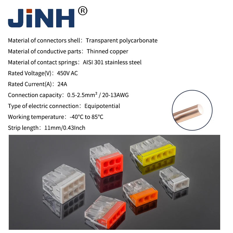 50Pcs Mini Quick Wire Connectors 2/3/4/5/6/8 Ports Terminal Block Hard Stainless Easy Electric Quick Push-In Light House Wiring
