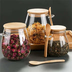 Airtight Glass Storage Jar with Bamboo Lid, 350ml/600ml/1000ml, 1pc or 3pcs