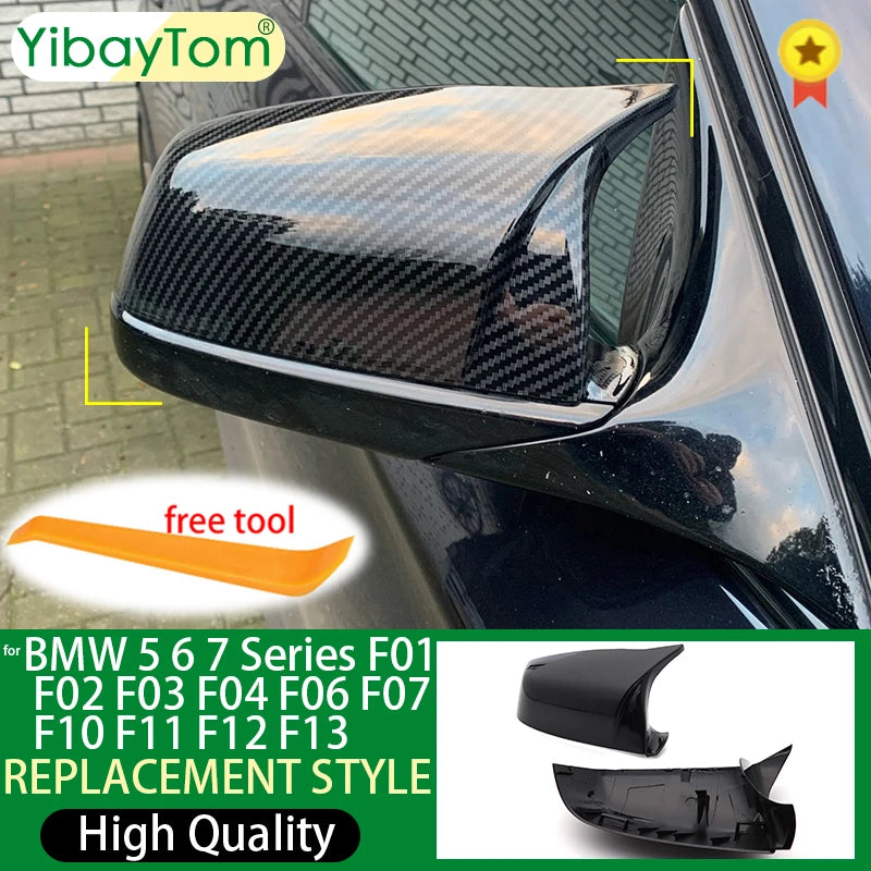For BMW 5 6 7 Series E60 E61 E63 E64 F01 F02-F04 F06 F07 F10 F11 F12 F13 Carbon Fiber Black Side Wing Rearview Mirror Cover Cap