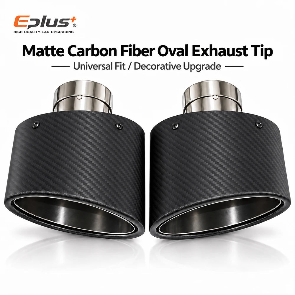 Universal Car Matte Carbon Fiber Muffler Tip Exhaust Pipe Nozzle Decoration Stainless Silver&Black Tilting Left Right Oval