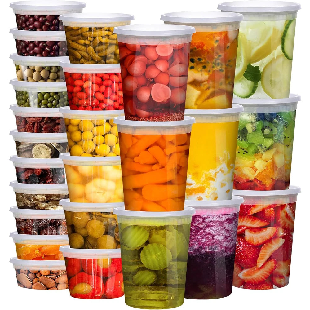 Food Storage Containers with Lids 8/16/32oz Freezer Deli Cups BPA-Free Leakproof Takeout Container Meal Prep Microwave Safe