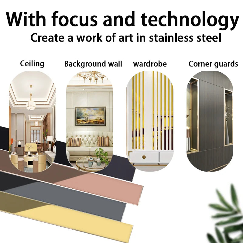 15 meters - Stainless steel mirror wall sticker, self-adhesive, suitable for door, window, ceiling waistline decoration