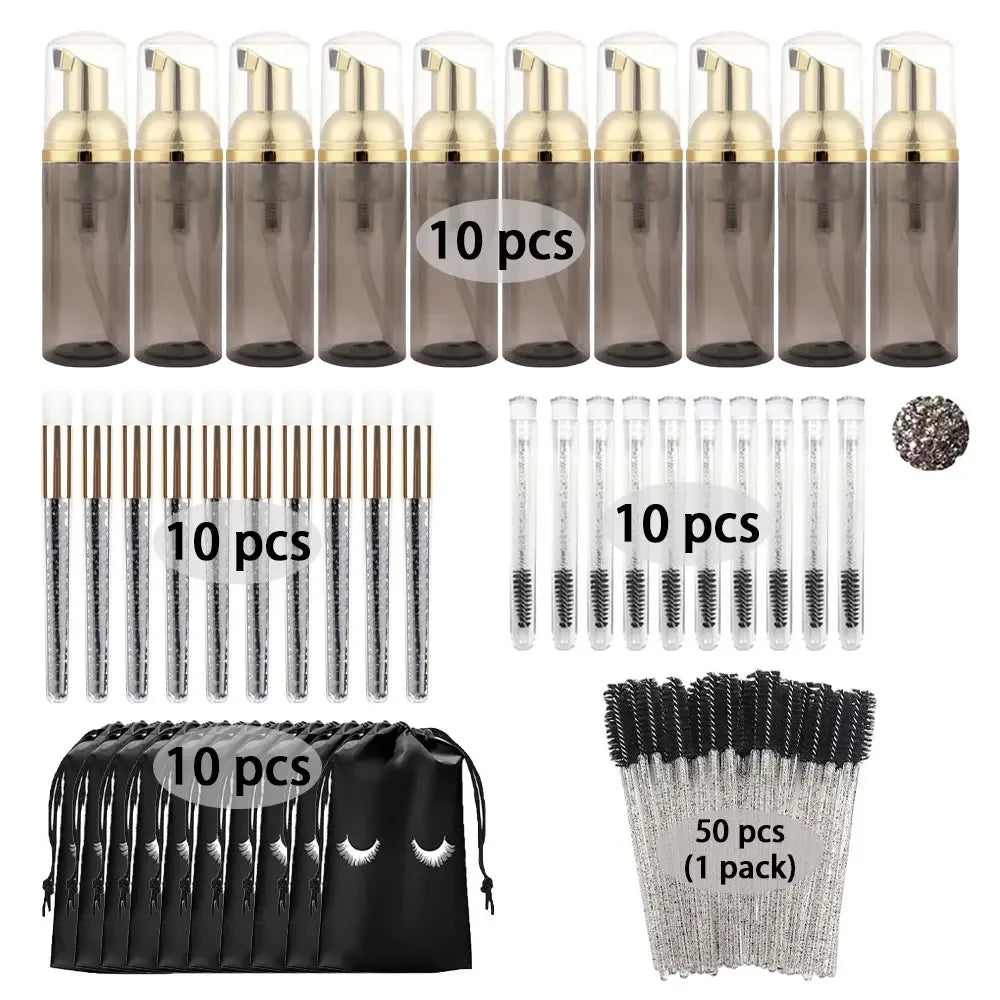 Eyelash Shampoo Cleaning Tools Include 60ML Empty Bottle Foam Dispenser Eyelash Brush Storage Bag Cleaning Nose Brush Eyelash