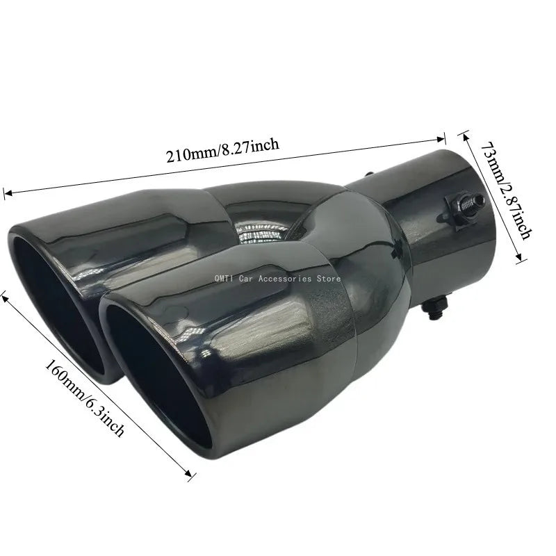 Universal Double Outlet Exhaust Tip Muffler Tailpipe 58mm/73mm Black or Silver Straight/Curved