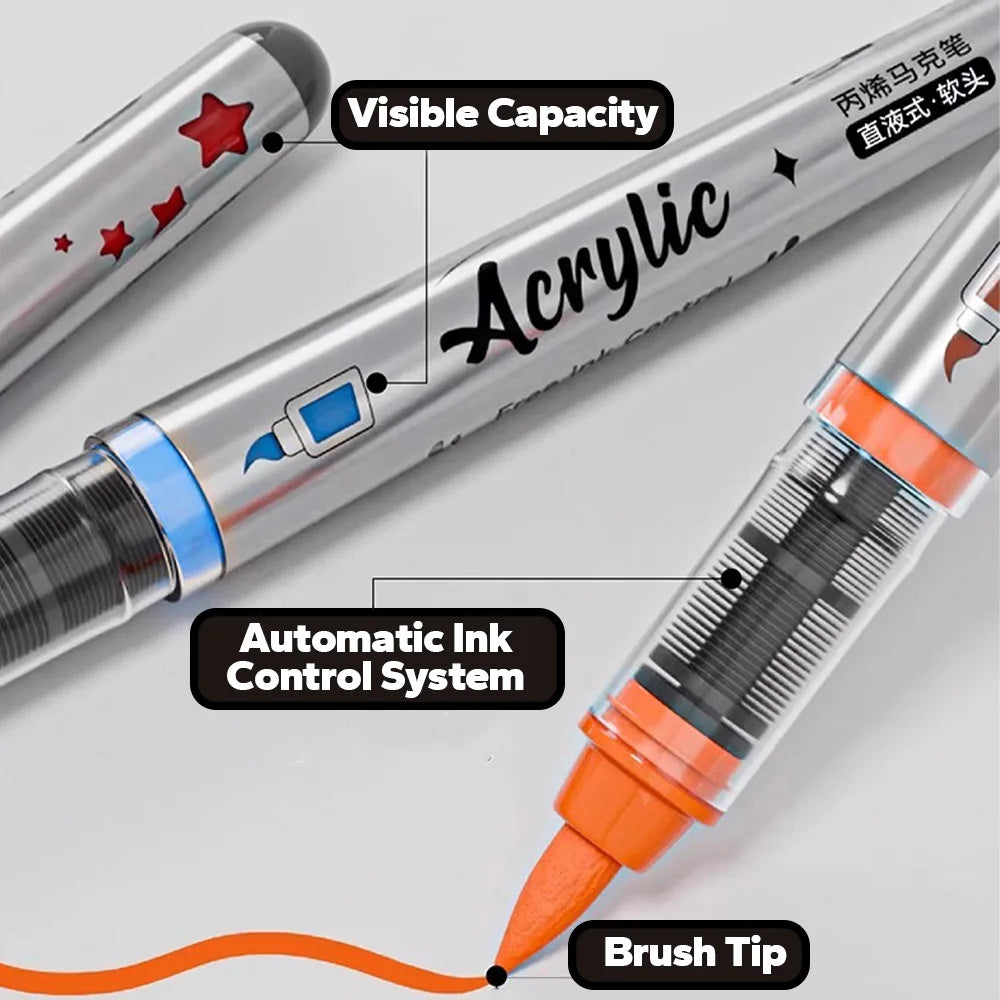 Acrylic Brush Markers Set with Portable Case, Liquid Ink Art Acrylic Paint Markers Set for Art and DIY Craft