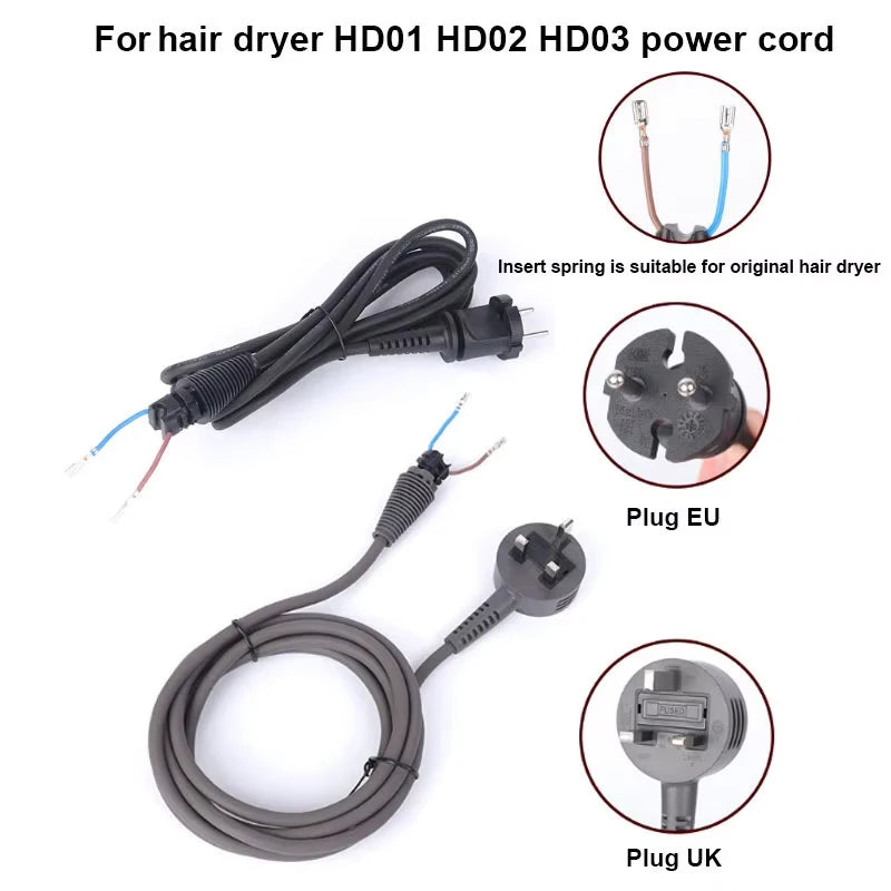 compatible supersonic hair dryer HD01/HD02/HD03/HD08 Power Line British/EU 220V substitute repair break upgrade accessories