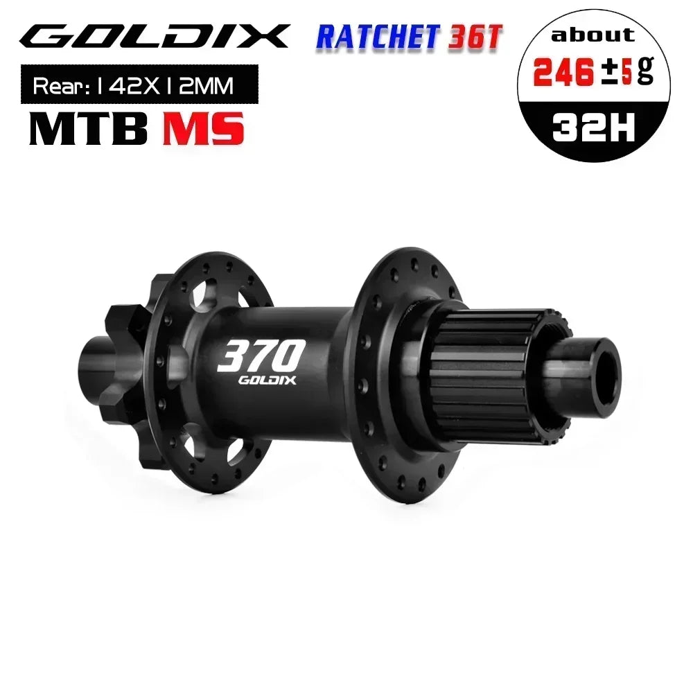 GOLDIX GDX370 32H Bicycle Hub Sealed Bearing 6-bolt Disc Brake J-Bend 32 Holes Ratchet 36T BOOST MTB Hub for Shimano SRAM