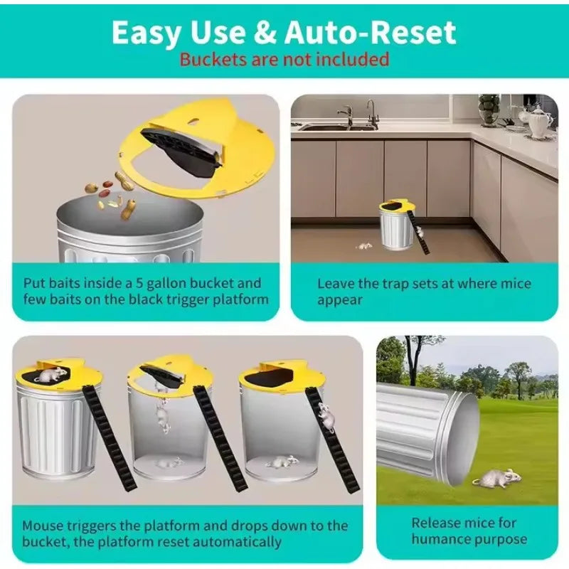 "Smart Auto-Reset Mouse Trap - Continuous Catch Flip Lid Design | Indoor Pest Solution"（The product does not include buckets）