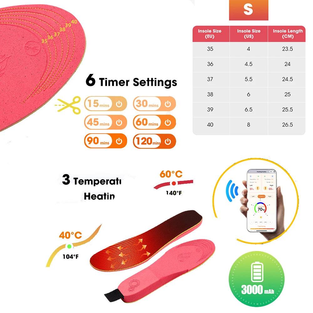 NEW APP Control Heated Insoles Electric Foot Warming Pad for Winter Outdoor Ski Adjustable Temperature Feet Heater Shoe Pads