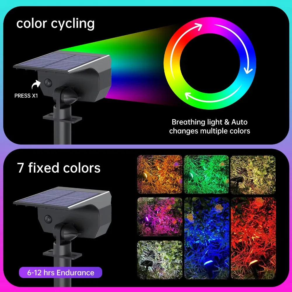 29 LED RGB Solar Spotlight Outdoor Landscape Light, IP67 Waterproof, 7 Color, 1pc