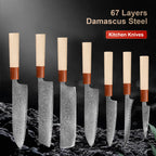 1-7PCS 67 Layer Damascus Steel knife 8 inch chef knife Japanese  Cut Meat Kitchen Knife Super sharp kitchen Nakiri Knife