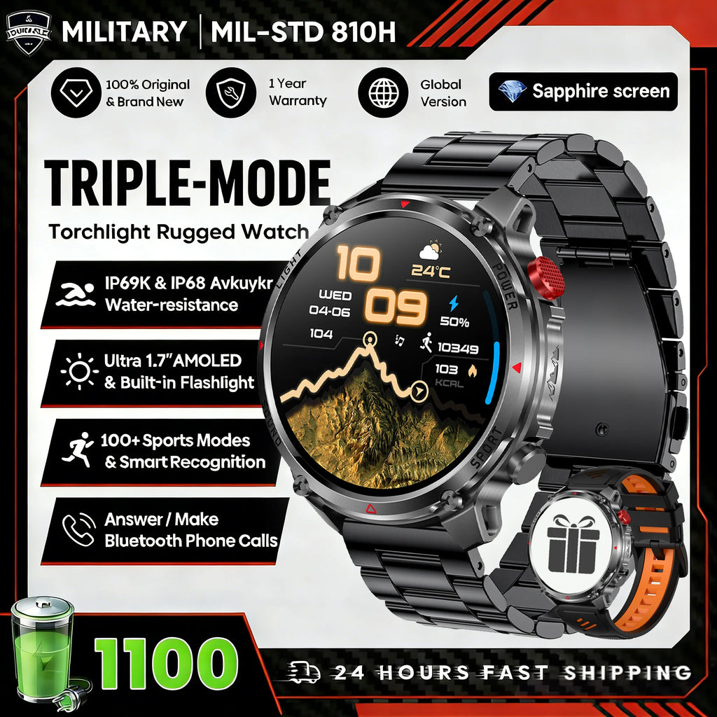 2026 New Fashion Luxury 1100mAh Battery 1.7-inch HD Screen Compass Wireless Call Flashlight 100+Sports Outdoor Sports smart