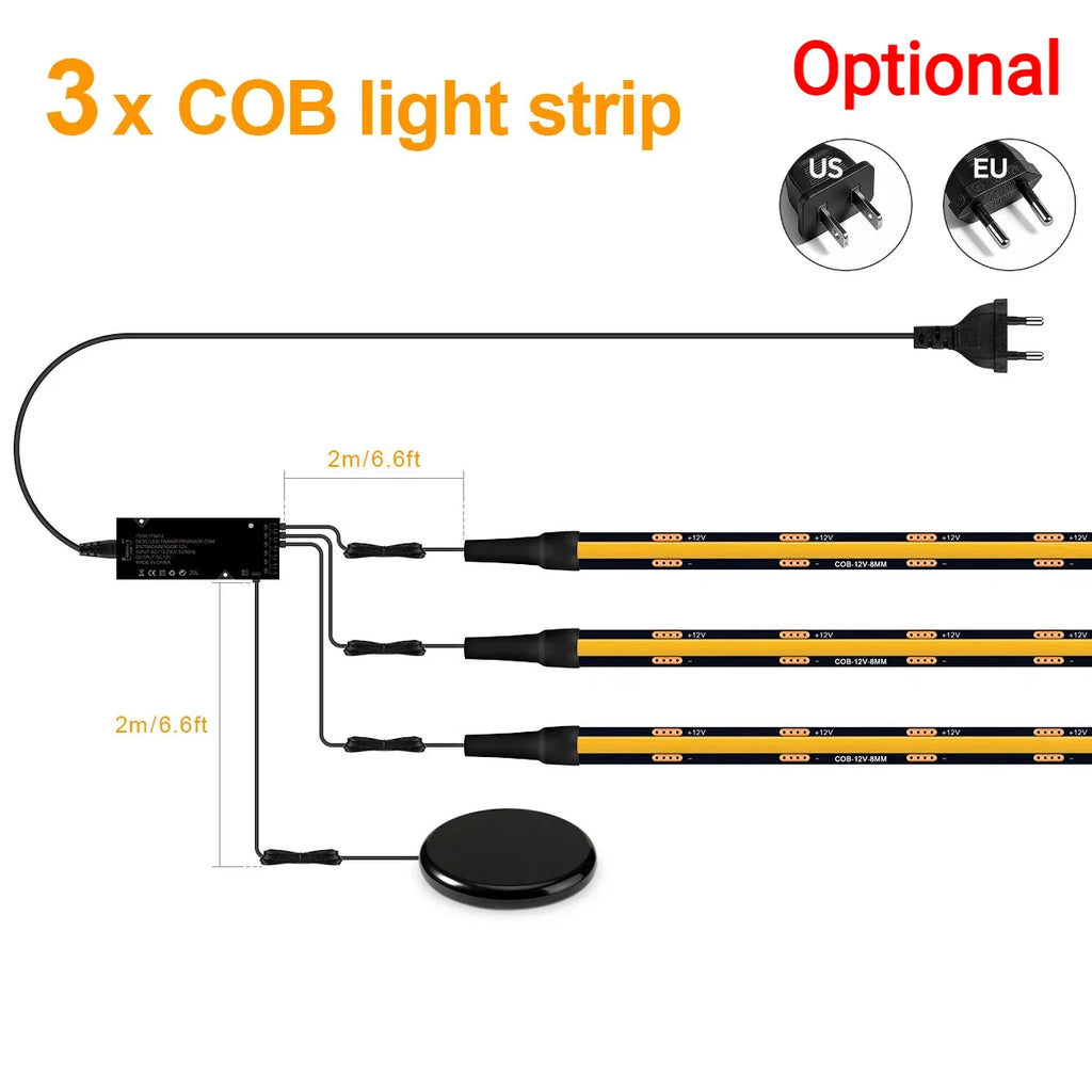 1-10 Channel COB LED Strip Kit - Black PCB, With No-Drill Dimmable Penetrating Board Touch Sensor Switch for Cabinet Background