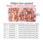 250pcs GT Copper Connecting Pipe Wire Joint Small Copper Tube Terminal Cable Lug Bootlace Ferrule Kit with Crimping Pliers