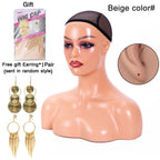 Female Mannequin Head With Shoulder Manikin Head Bust Wig Head Stand With Makeup For Wigs Display Necklace Free Earrings,Wig Cap