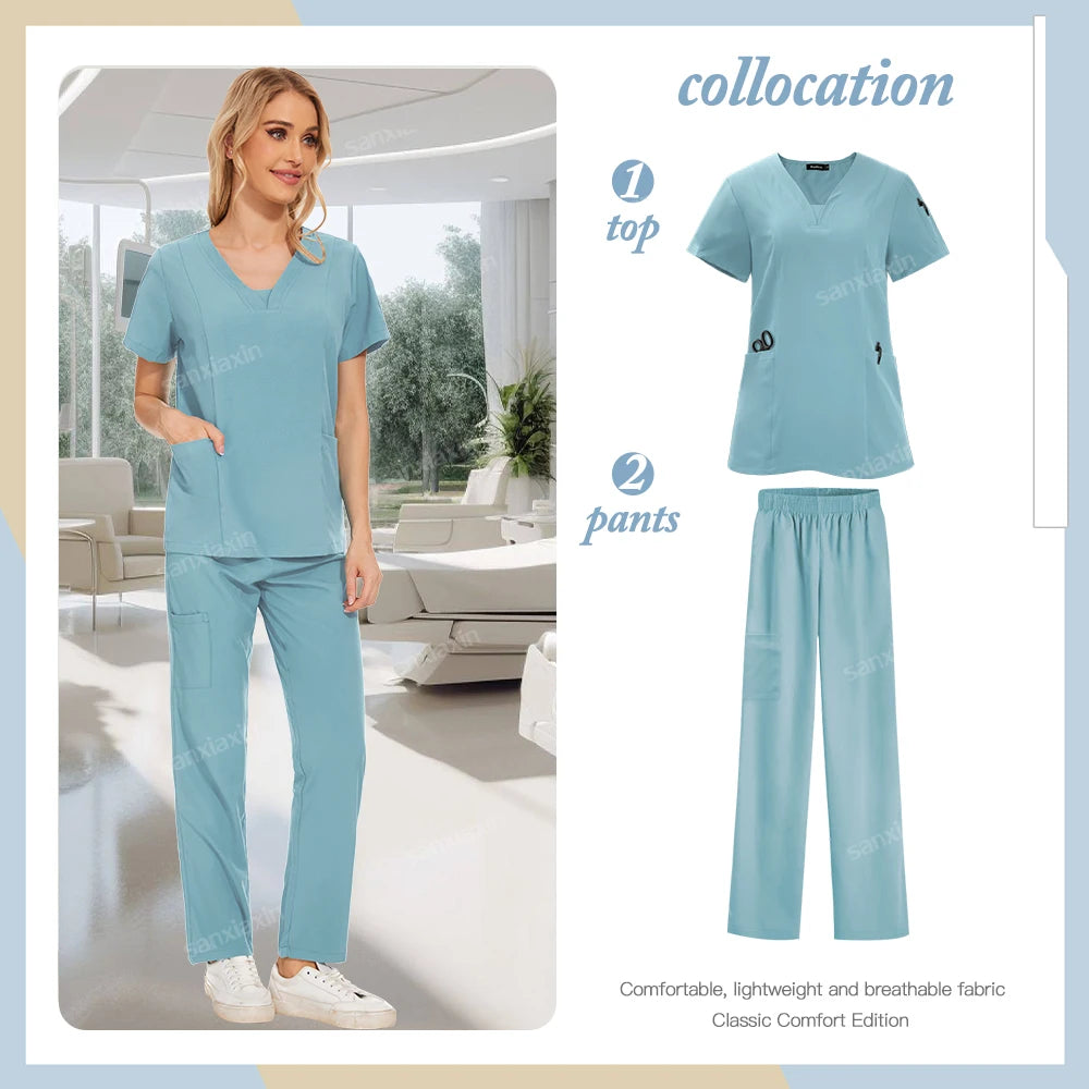 Niaahinn brand Set Women's Medical Uniforms Surgical Pajamas Nurse Uniforms Scrub Set Hospital Work Clothes Dental Surgery Suits