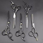 Japan 440C Titanium Qlating Barber Professional Scissors for Hairdresser 5.5 / 6.0 Cutting Thinning Black Hair Scissor Shears