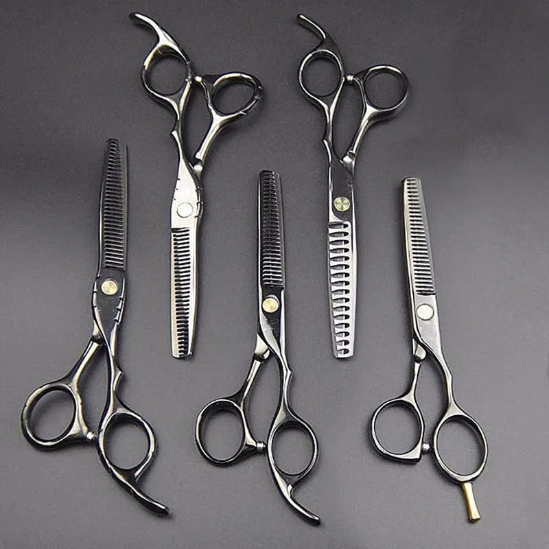 Japan 440C Titanium Qlating Barber Professional Scissors for Hairdresser 5.5 / 6.0 Cutting Thinning Black Hair Scissor Shears