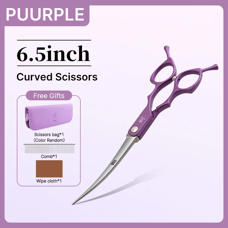 Fenice 6.5 Inch Colorful Straight Curved Thinning Chunker Shears Beginner Friendly Scissors Kit for Practice &Home Groomer Us
