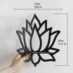Wooden Lotus Wall Mounted Corner Shelf Rack, Black - Essential Oil Candle Holder