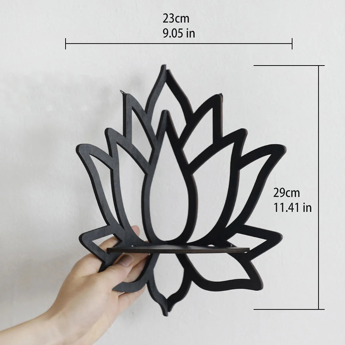 Wooden Lotus Wall Mounted Corner Shelf Rack, Black - Essential Oil Candle Holder