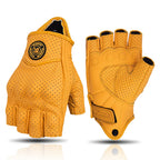 MJMOTO Leather Half Finger Motorcycle Gloves Touchscreen Hard Shell, Black/Yellow L-XXL