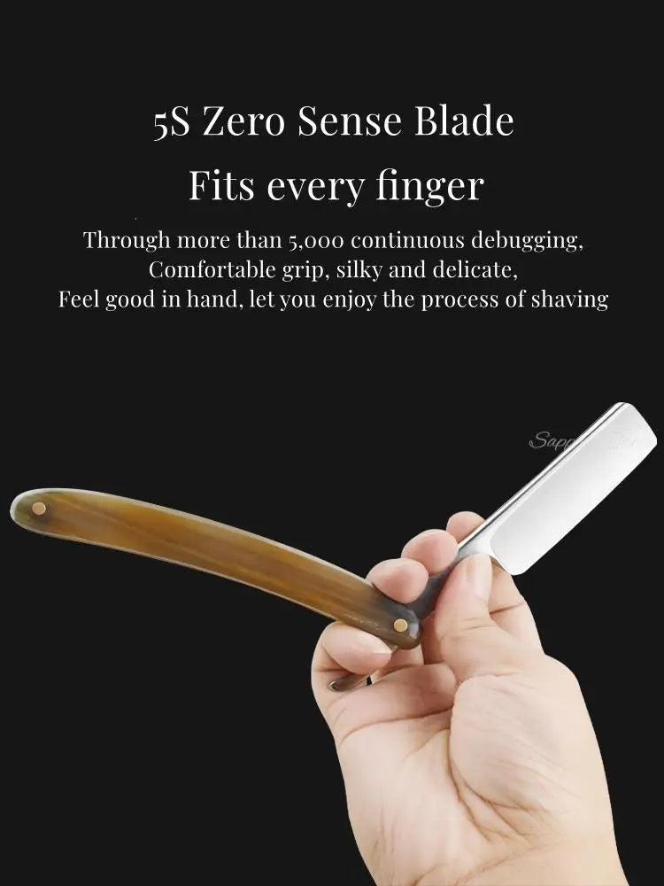 Japan S45C Carbon Steel Razor Straight Edge Stainless Steel Sharp Barber Folding Razor Natural Sandalwood Handle Horn Handle