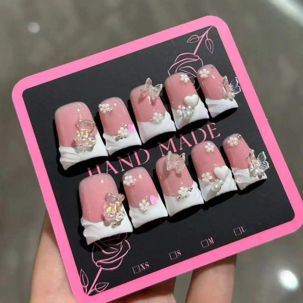 10pcs high-end Sweet and girlish style, hand-painted three-dimensional carved, butterfly, heart, little bear, sparkling dot