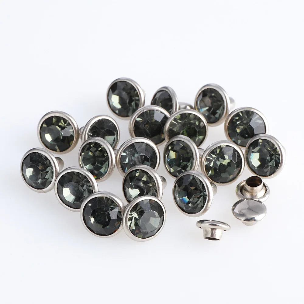 100 Sets 6/8mm Glass Rivets Rhinestone Glitter Crystal AB Silver Edge Stones Studs With Care Rhinestones for DIY Crafts Leather