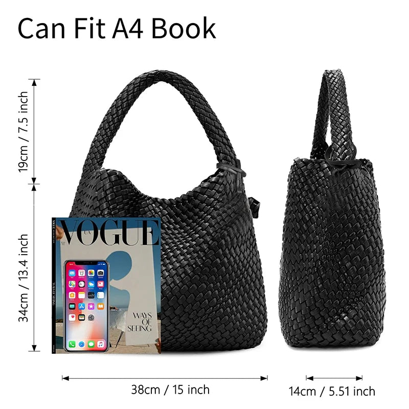 Woven Tote Bag for Women Large Woven Handbag Soft Leather Shoulder Bag Work Shopper Summer Beach Travel Tote Bag with Purse