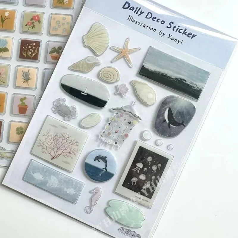 Cute Cartoon Ocean World 3D Jelly Stickers Transparent Resin Gel Self-adhesive Decoration for DIY Phone Cases Tablet Computers