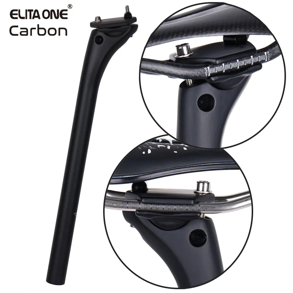 ELITAONE MTB Carbon Seat Post 27.2/30.9/31.6mm Offset 20mm Road Bike Seatpost with Carbon Fiber Base Cover