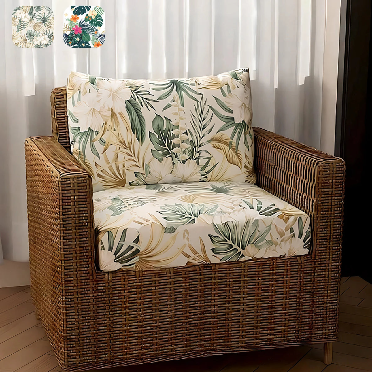 1pc printed elastic sofa cushion set, outdoor rattan chair backrest + cushion sofa cover, two-piece sofa cushion cover set