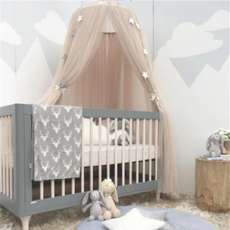 Nordic Princess Crown Dome Tent Mosquito Net 7-layer Mesh Bed Curtain Children's Room Decoration Girl Pink Crib Canopy Beds Kids