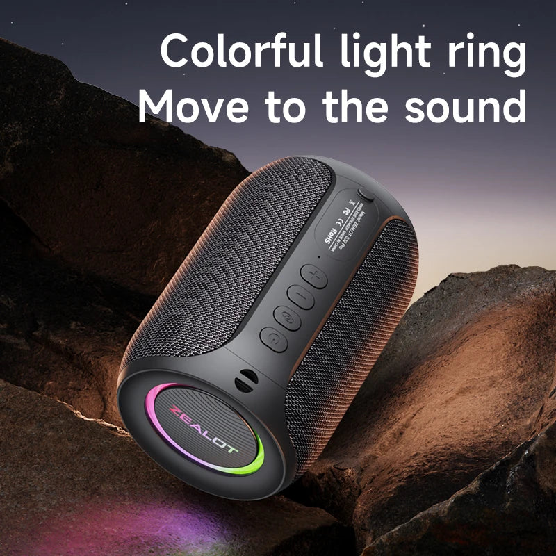 Zealot S32PRO Bluetooth Speaker with Bass, LED Lights, Waterproof Outdoor, Black