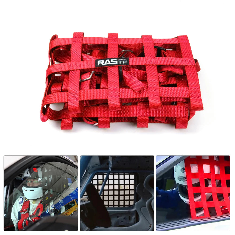RASTP-Universal 45/50CM*60CM-2CM Nylon Car Racing Window Net Racing Rally Safety Equipment Window Protect Belts Safety BAG054