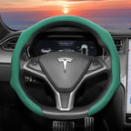 Suitable for Tesla Perforated Leather Steering Wheel Cover, Non-Slip, Sweat-Absorbent, Breathable, Integrated Snap-On Protective Case for Model 3 Y S X and Other Models, Available in Black, Orange, Red, White, Green