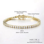 1 Row Cubic Zirconia Tennis Bracelet, Gold/Rose/White Gold Color, 6.5-9in, 3-6mm