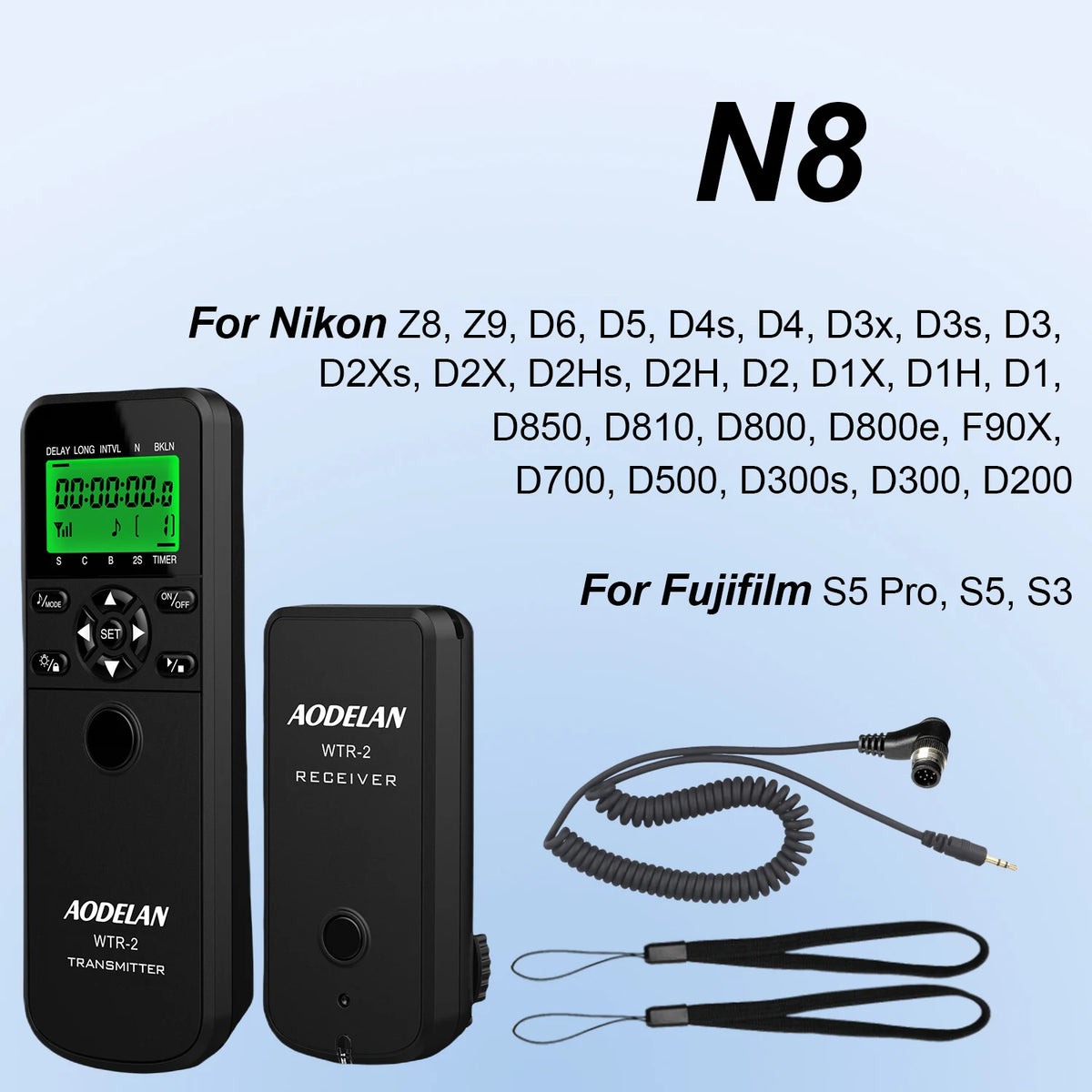 AODELAN WTR-2 Wireless Timer Lapse Intervalometer Remote Control Shutter Release For Canon Nikon Sony Panasonic Fujifilm Cameras