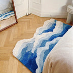 Sea Wave Flocking Area Rug Blue Bedroom Hallway Floor Mat, Sizes 50x80cm-70x160cm