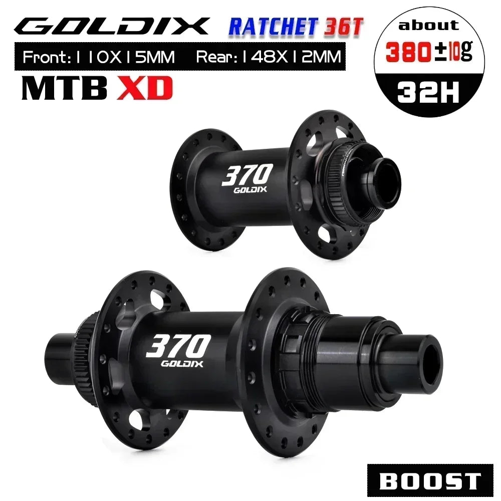 GOLDIX 370 32H Bicycle Hub Sealed Bearing Center Lock Disc Brake J-Bend 32 Holes Ratchet 36T BOOST MTB Hub XD / HG / MS